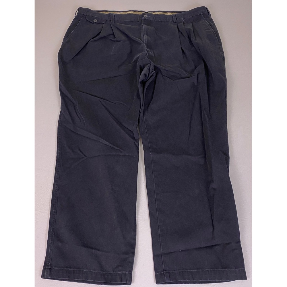 Savane Pants Men's 46x30 Relaxed Fit Navy Blue‎ Pleated Front Cotton Chino *